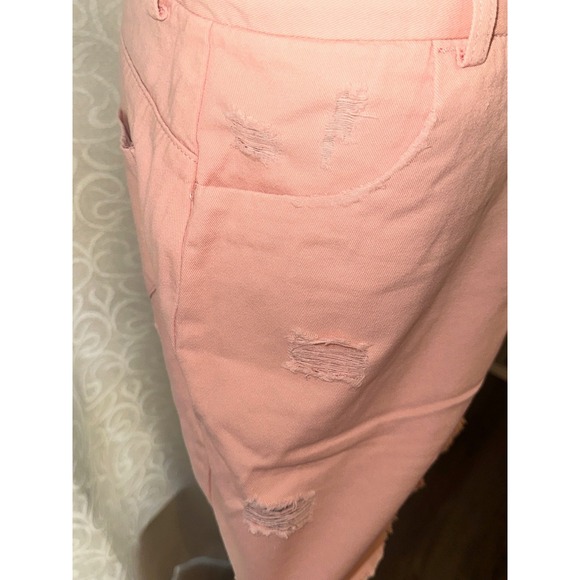 Hayden Los Angeles Pink Paperbag Waist Distressed Denim Mini Skirt L NEW - Picture 2 of 5
